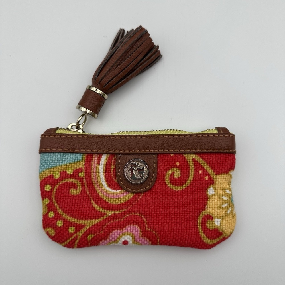 Spartina 449 Red Floral Patterned Canvas Zippered Wallet Coin Purse